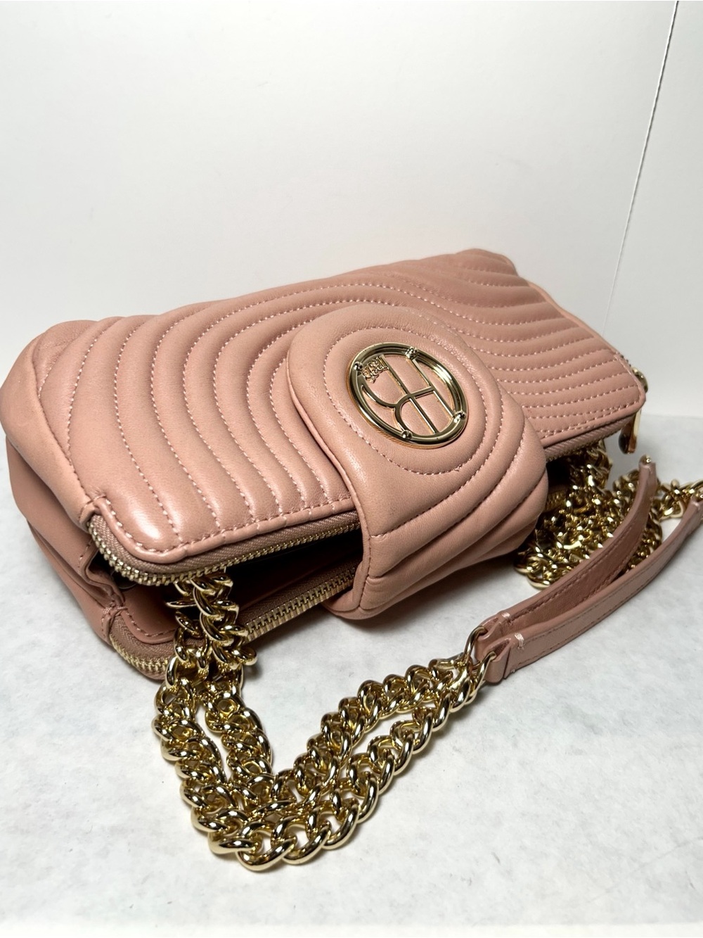 Authentic Henri Bendel "No. 7"Quilted Lambskin Pastel Pink Leather Shoulder Bag